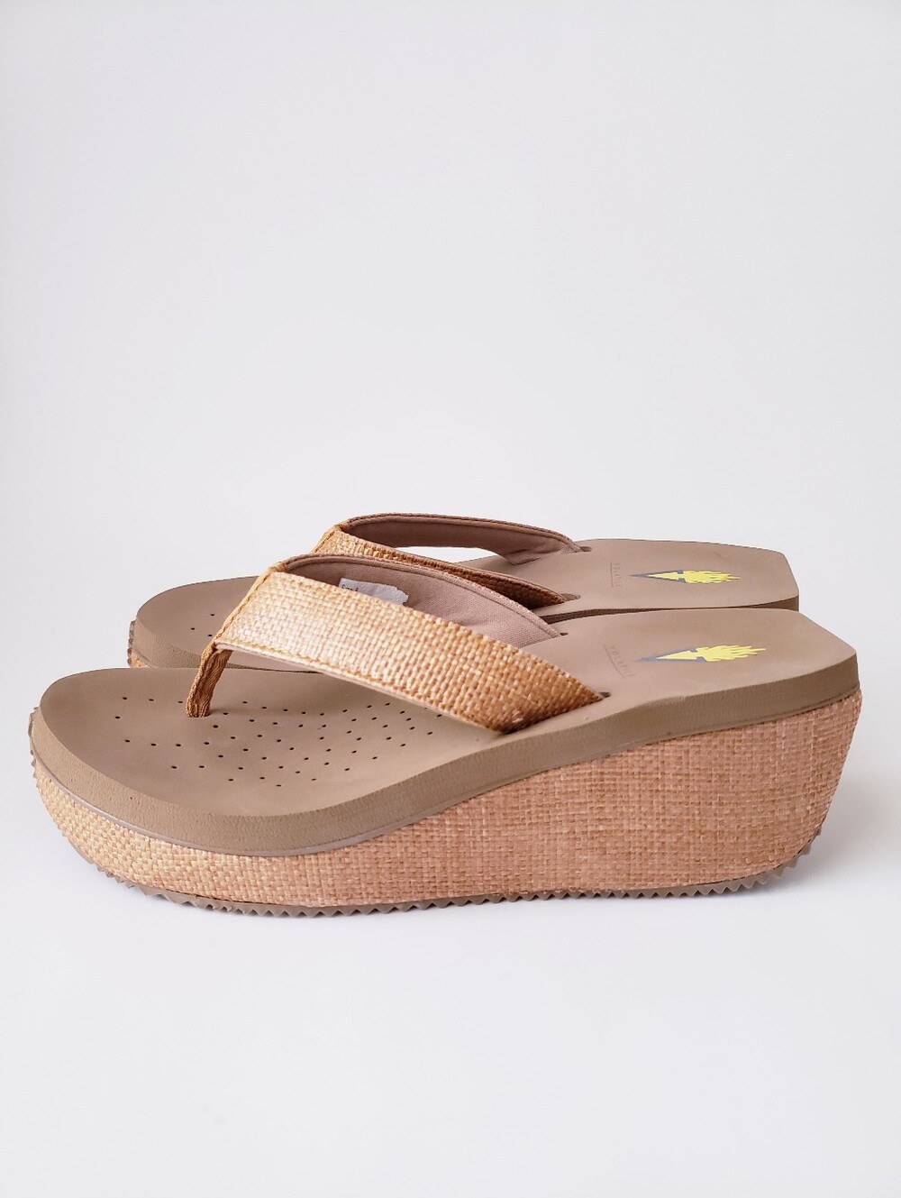 Volatile Tan Wedge Platform Woven Thong Sandals